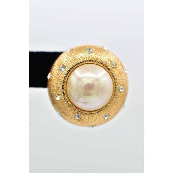 Christian Dior Vintage Starlight Crystal Earrings Chunky Dome Gold Signed Bin1 - Picture 7 of 12